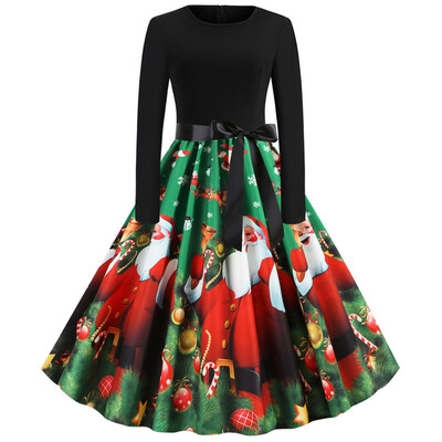 

Tailored Women Vintage Long Sleeve Christmas 1950s Housewife Evening Party Prom Dress