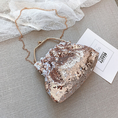 

Ins foreign air clip bag personality sequins chain womens bag new 2019 summer fans you slant bucket bag
