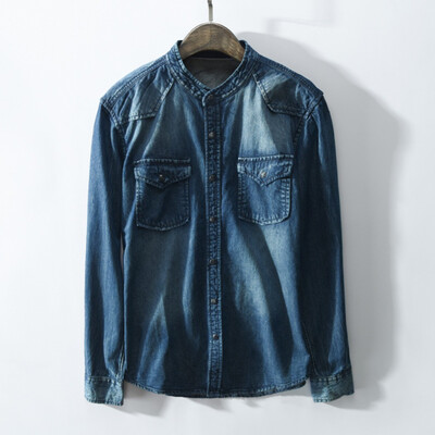 

Toponeto Mens New Fashion Autumn Winter Casual Denim Long Sleeve Pockets Tops Blouse