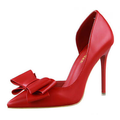 

Rose Women Pumps Sweet Bowknot High Heels Shoes Sexy Thin Pointed Single Shoes
