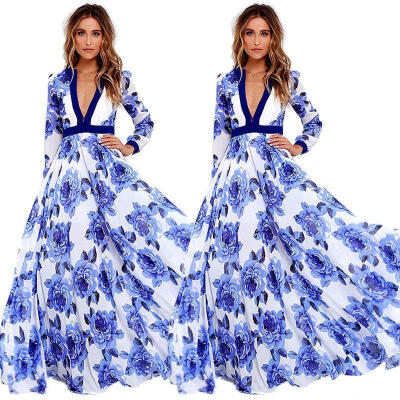 

Women Sexy Summer Chiffon Dress Boho Maxi Long Evening Party Dress Beach Dress Sundress