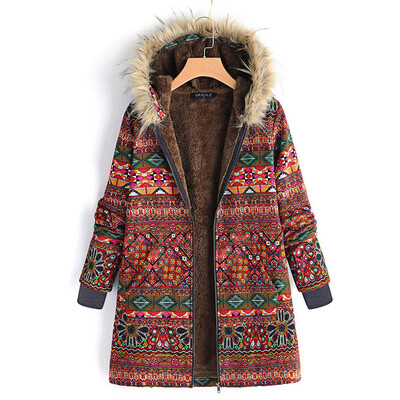 

Toponeto Womens Winter Warm Outwear Floral Print Hooded Pockets Vintage Oversize Coats