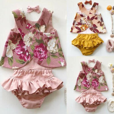 

UK Summer Newborn Kid Baby Girl Clothes Floral Vest TopRuffle Shorts Outfit MEC