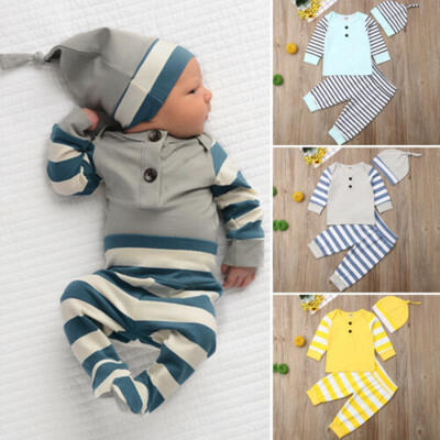 

US Toddler Newborn Baby Girl Boy Striped Tops Long Pants 3PCS Outfits Clothes