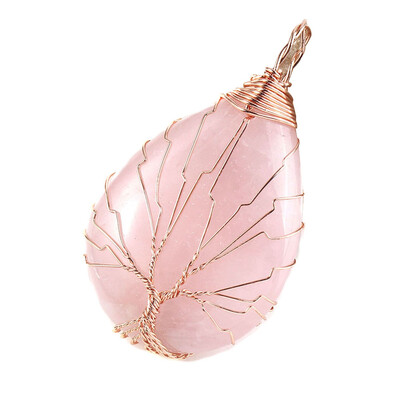 

Tree of Life Copper Wire Wrapped Water Drop Resin Pendant Necklace Women Jewelry