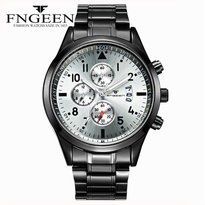 

Gobestart FNGEEN Men Luxury Casual Watch Quartz Stainless Steel Waterproof Calendar Watch
