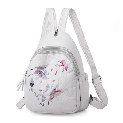 

Guofeng embroidery chest bag double shoulder bag summer tide soft leather travel bag fashionable small backpack womens anti-t