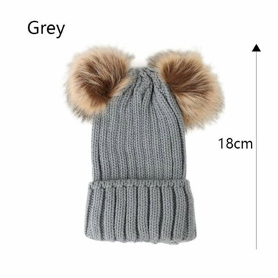 

Warm Animal Winter Woman Hat Parent-child Baby Cap Double Ball Beanie b