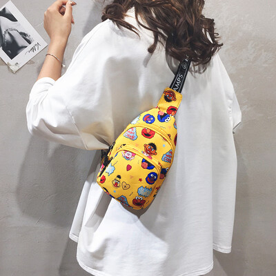 

Canvas small bag female 2019 new Korean version of the wild cute Sesame Street Messenger bag net red fashion sports chest bag