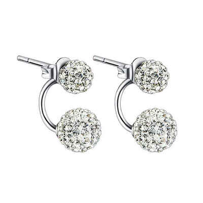 

1 Pair Women Cute Double Crystal Ball Ear Studs Female Girls Alloy Earrings Wedding Party