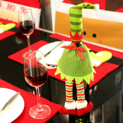 

Tailored Christmas Accessories Set Wine Bottle Cover Santa Doll Family Dinner Decor