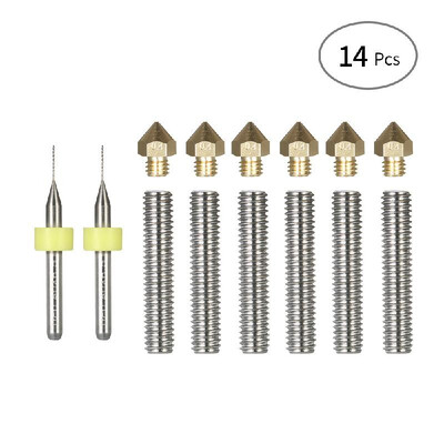

14pcs 3D Printer Head Tool Kit 04mm Nozzle Extruder Print Heads 175mm Throat Tube Cleaning Drill Bits