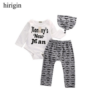 

Fashion Kids Newborn Baby Boy Romper Tops Long Pants Hat Outfits Clothes 3PCS Set