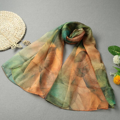 

New Fashion Women Leaf Printed Scarf Gradient Color Long Chiffon Shawl Elegant Cape Pashmina