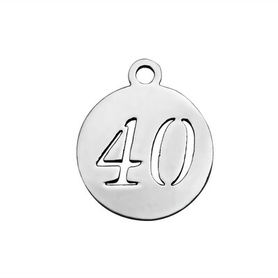 

304 Stainless Steel Charms Flat Round with Number 40 Stainless Steel Color 14x12x12mm Hole 15mm