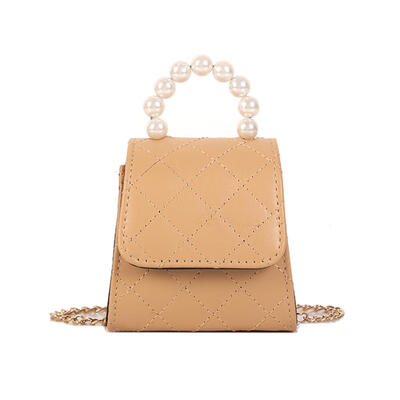 

Solid Color Pearls Shoulder Handbags Leather Women Lattice Crossbody Bags