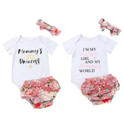 

3PCS Newborn Baby Girl Clothes Short Sleeve Tops RomperShorts Dress Outfit Set