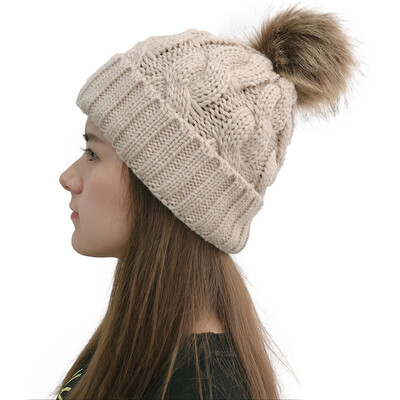 

Gobestart Women Casual Solid Stitching Outdoor Plush Ball Hats Crochet Knit Beanie Cap