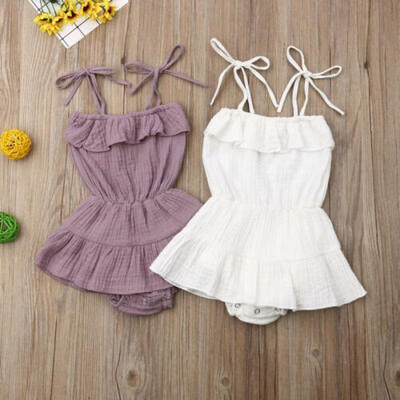 

Summer Newborn Baby Girl Ruffle Solid Romper Bodysuit Jumpsuit Clothes Dress