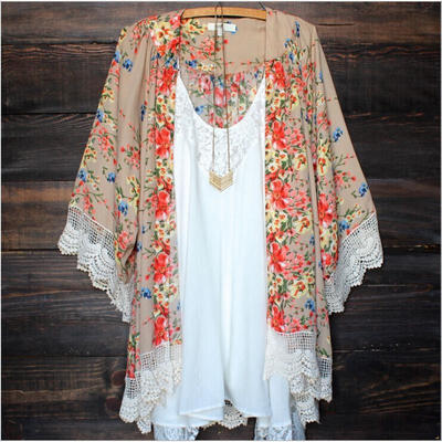 

Women Ladies Swimwear Kaftan Floral Lace Cover Up Kimono Dress Cardigan Bathing