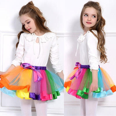 

New Kids Handmade Colorful Tutu Skirt Girls Rainbow Tulle Tutu Mini Dress 0-10Y