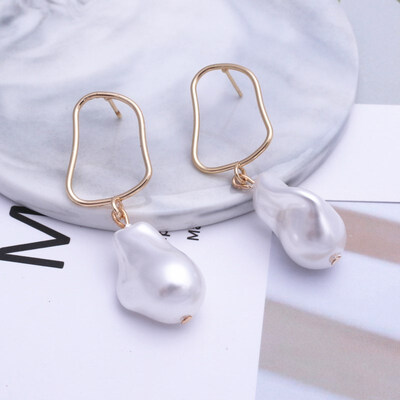 

EK575 European Geometric Irregular Metal Imitation Pearl Drop Earrings for Women Jewelry Punk Simple Statement Mujer Pendientes