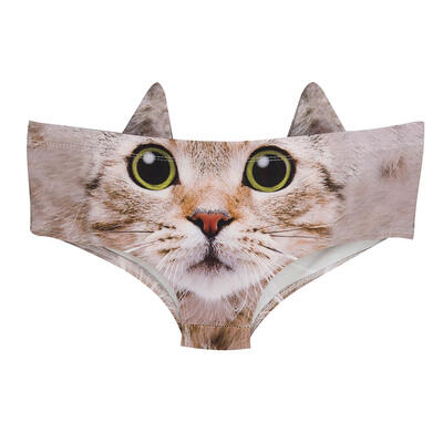 

Women 3D Print Cute Underwear Push Up Cat Ears Briefs G-string Beachwear