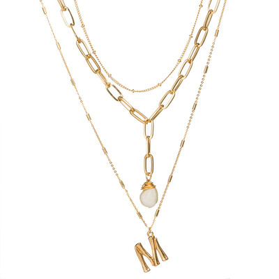 

2019 New Alphabet Initial Letter pearl Pendant Coin Shell Necklace Female Gold Color Chain Choker Collar Necklaces for Women