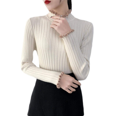 

Autumn Fashion Slim Solid Color Sweaters Ribbed Knitted Pullovers Winter Warm Half Turtleneck Women Sweater Female Jumper