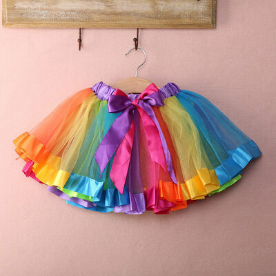 

Kids Lovely Colorful Tutu Skirt Girls Rainbow Tulle Tutu Mini Dress suit