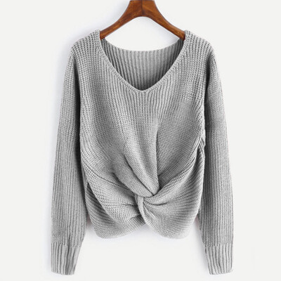 

Womens Casual Sweater V-neck Sexy Cross-knotted Loose Long Sleeve Knitwear Tops