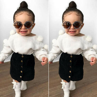 

2PCS Toddler Kids Baby Girl Autumn Winter Clothes Sweater TopsMini Skirt Outfit