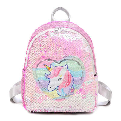 

Cute Sequins Heart Horse Decor Backpacks Women PU Leather Small Knapsack