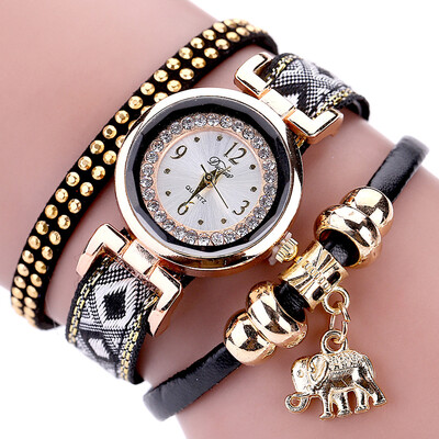 

Vintage Braided Alloy Elephant Pendant with Diamond Female Headset Womens Watch Korean Series