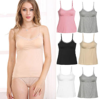 

Women Ladies Sexy Plain Cotton Top Lace Trim Neck Designer Tank Strappy Camisole