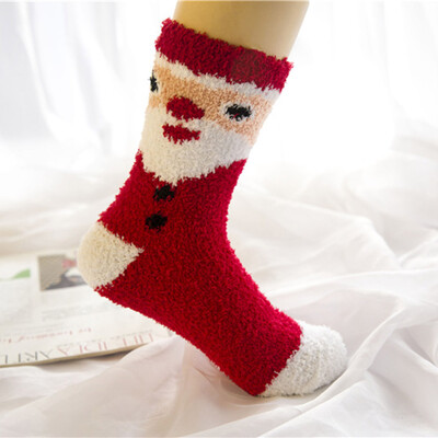 

Women Lady Cute Christmas Santa Claus Coral Fleece Xmas Thicken Warm Fluffy Winter Floor Socks