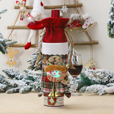 

Gobestart Merry Christmas Santa Wine Bottle Bag Cover Lighted Festival Party Table Decor