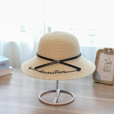 

Women Hat Summer Fall Sunscreen Bow Straw Weaving Hat Embroidery Letter Wide Brim Travel Beach Suns Visor UV Protection Cap