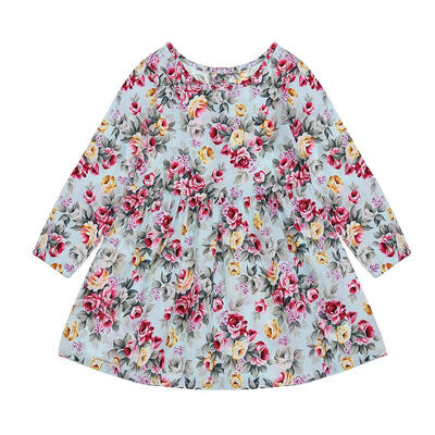 

Summer Girls Kids Long Sleeve Floral Print Dresses Casual Princess Clothes