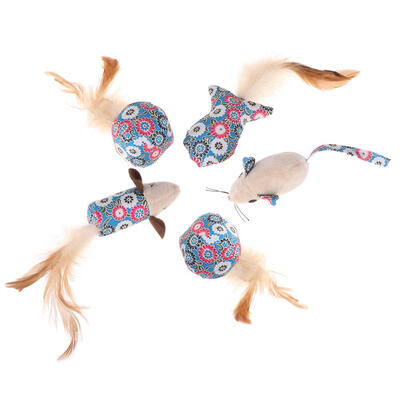 

5pcs Mouse Fish Ball Feather Toy Funny Cat Teaser Interactive Toy Gift