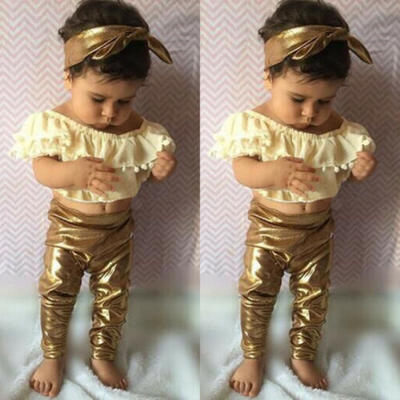 2PCS Toddler Kid Baby Girl Clothes Ruffle T-shirt TopsPants Summer Outfits Sets