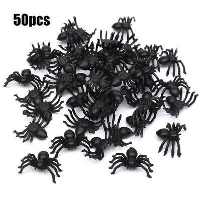 

50pcs Halloween Black Plastic Spider Toys Funny Joking Supplies Decoration