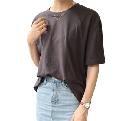 

Solid Color loose Casual Female Shirt College Wind O-neck Short-Sleeved T-Shirt Female