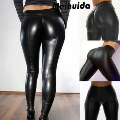 

Womens Wet Look Stretchy Pants Faux Leather Skinny Leggings Pencil Trousers