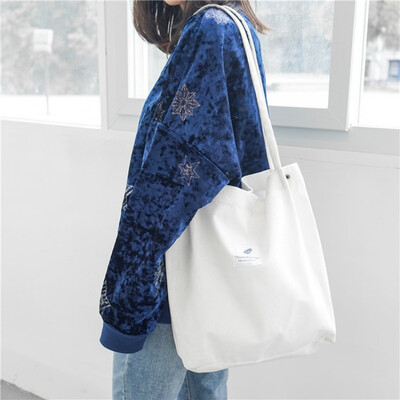 

Brand High Capacity Women Corduroy Totes Female Casual Solid Shoulder Bag Foldable Reusable Shopping Beach Bag