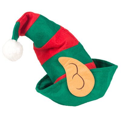 

Non-Woven Christmas One Size Fits Most Christmas Caps Xmas Hat Elf Hat Red And Green Striped With White Pom Pom And Elf Ears