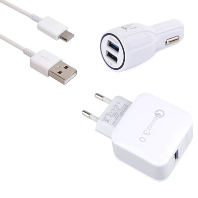 

QC30 USB Fast Charger Quick Fast With Dual USB Car Charger Quick Charge Usb 31 Type-C Cable 3 in 1 Set 100cm