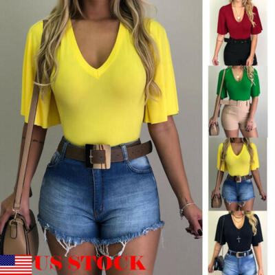 

US Fashion Women Ladies Half Sleeve Loose Blouse Casual Shirt Summer Top T-Shirt