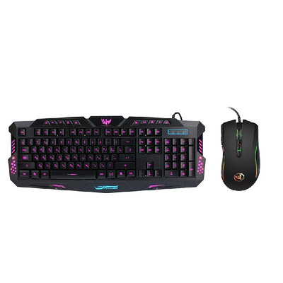 

HSXJ English 3 Backlight Wired Gaming Keyboard&Mouse Combo Optical Mice Adjustable DPI 114 Keys