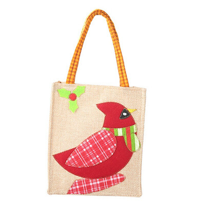 

Christmas Linen ClothTote Bag Cartoon Embroidered Tote Handheld Gift Bags